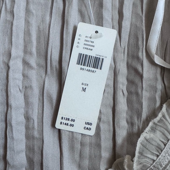 Anthropologie Cream Ruffle-Trim Tie Front Blouse - Picture 6 of 7